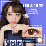 ZERU 15mmマンスリー No.6ナッツ 着色外径14.5mm 1箱1枚 1ヶ月交換 カラーコンタクトレン